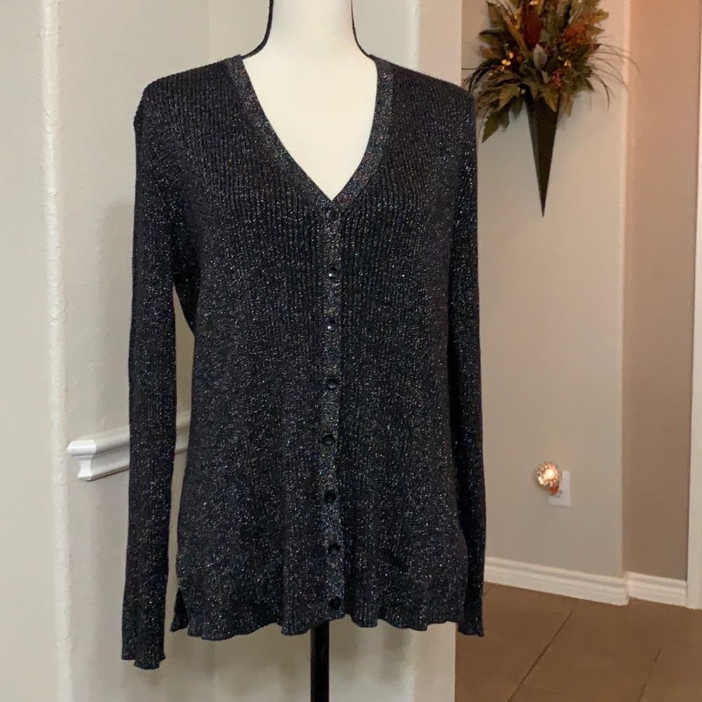 George Black Multi Colored Metallic Button Down C… - image 1